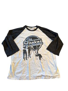 Y2k the strokes Men's Raglan Baseball Tee in White and grey shirt